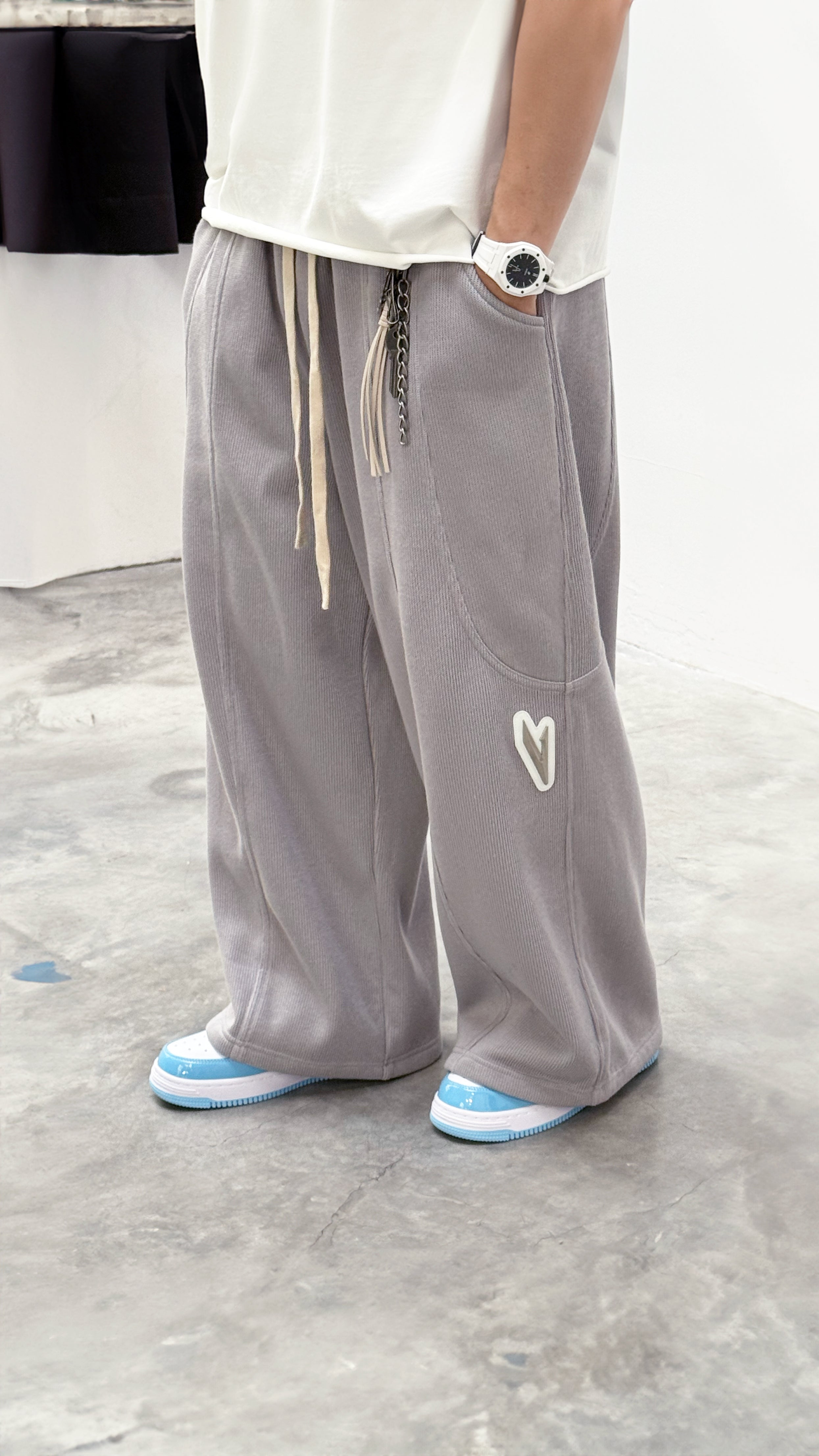STONE GREY WIDE LEGGED SWEATS — PRE-ORDER-5