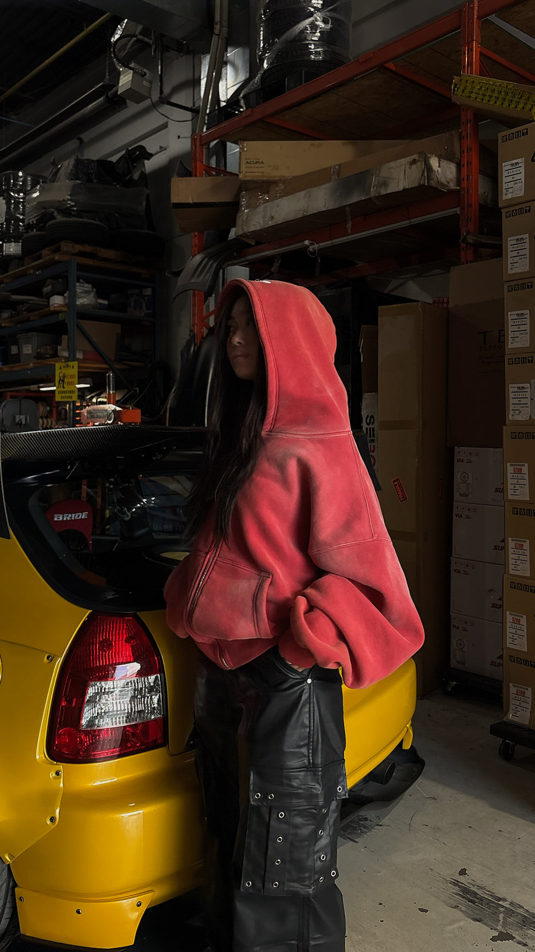 WASHED RED RACER ZIP UP-5