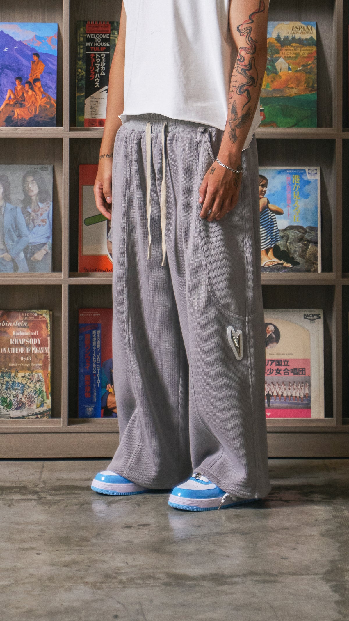 STONE GREY WIDE LEGGED SWEATS