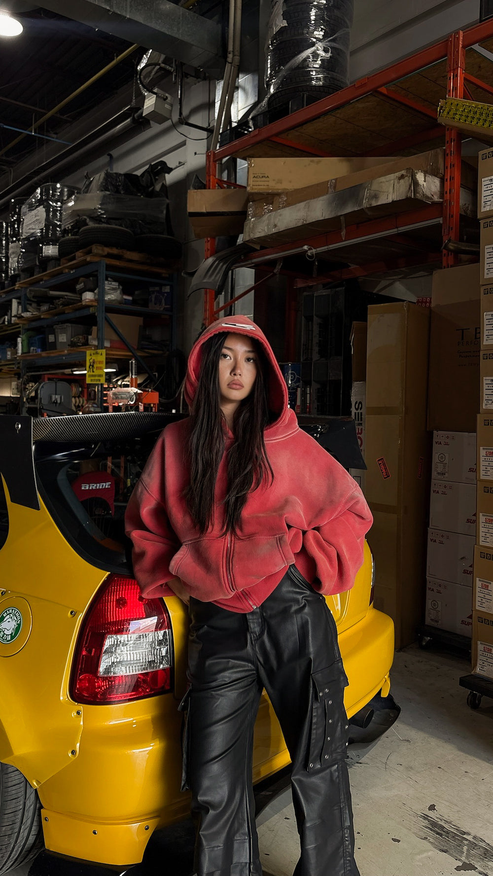 WASHED RED RACER ZIP UP